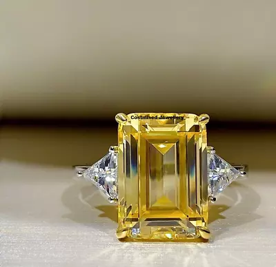 3Ct Emerald Simulated Yellow Citrine Diamond Weeding Ring 925 Silver Gold Plated • $108.80