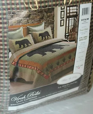 MIP King Size VIRAH BELLA Quilt Set BEAR AND PAW Cabin Decor RUSTIC • $54.99