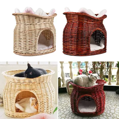 £27.92 • Buy 2Tier Woven Wicker Pet Bed Basket Dog Cat Puppy Sleeping House Cave Condo Kennel