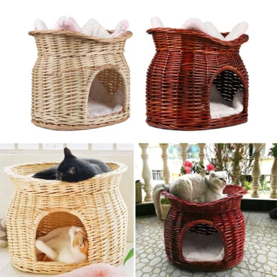 £27.92 • Buy 2Tier Woven Wicker Pet Bed Basket Dog Cat Puppy Sleeping House Cave Condo Kennel