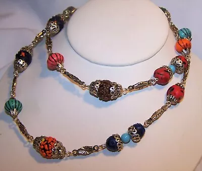 Vintage BOHO Necklace-Beaded Silver Tone-Signed Japan-29 -Unique Estate Jewelry • $21.99