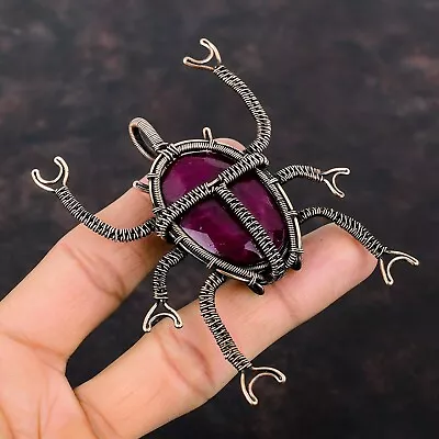 Kashmir Ruby Gemstone Wire Wrapped Beetle Pendant Copper Jewelry For Girls 3.35  • $30.60