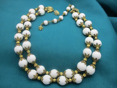 Vintage Estate Jewelry Vendome Double Strand White Glass Bead Necklace 18  Long • $38