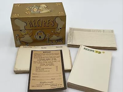 Antique Gold Tin Stylecraft Recipe Box With Cards Unused 1960’s USA Made Vintage • $60