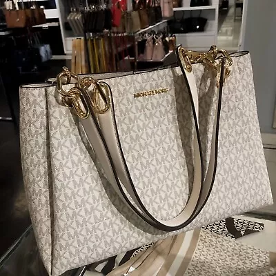 Michael Kors Large Shoulder Tote Bag Handbag Purse Satchel Vanilla Light Cream • $178