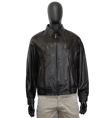 AUTHENTIC Men's ZILLI Bomber Jacket 46US/UK 56IT Black Leather Lining Silk • $1675