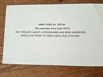 £5 • Buy British Army Northern Ireland  The Troubles 1980s Arrest Card Op Cara Cara