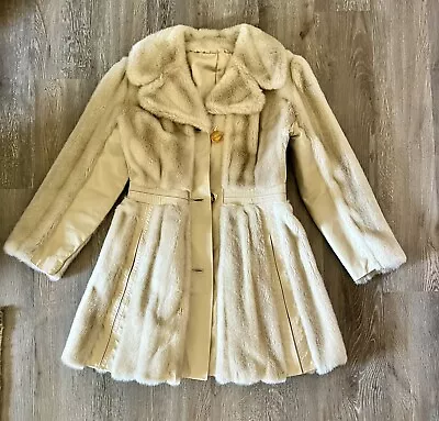 Vintage Tissavel France Blonde Faux Fur  And Leather Coat Sz S/M • $39.98