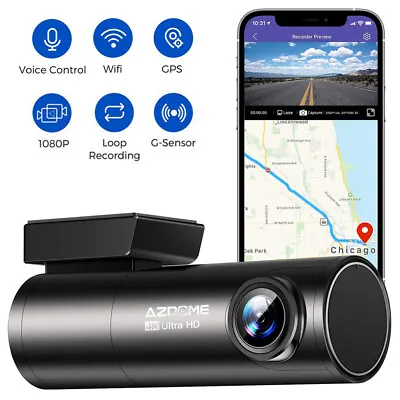 $98.99 • Buy AZDOME WIFI 4K Dash Cam APP GPS Voice Control With 1080P Rear Camera 64G Card