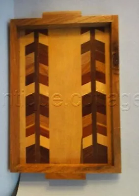 Vintage SIGNED MOOSEHEAD LAKE ME INLAID WOOD TRAY 5.5x8  Chevron Pattern • $48.95