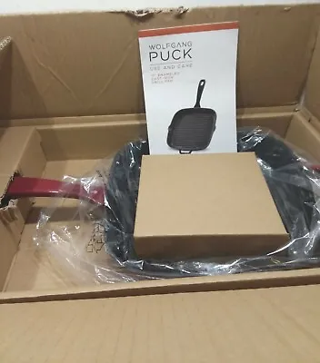 New Open Box Wolfgang Puck 11  Red Enameled Cast Iron Grill Pan • $49.95