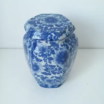 Blue White Ceramic Hexagon Victoria Ironstone Jar Storage Jar Oriental Style • £24.99