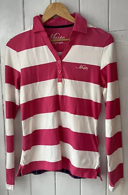 MUSTO Long Sleeve Polo Shirt Womens Size 10 Striped Pink White Musto Signature • £14.99