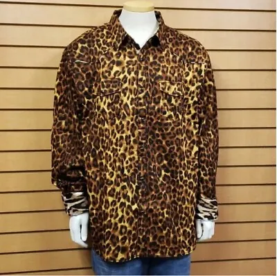 Rock Roll N Soul Leopard Print Long Sleeve Button Down Shirt Size 3XL New • $79.98