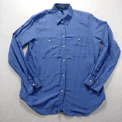 Polo Ralph Lauren Blue Silk Blend Lounge Button Up Pajama Top Men's Size M • $17.99