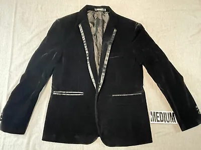 MAGE MALE Double Breasted BLACK VELVET Suit Jacket Sport Coat Vest Pants MEDIUM • $28.95