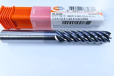 New Imco 1/2  (.060 ) 63234 Alcrnx 7 Flute 4  Long Length Solid Carbide End Mill • $59.75