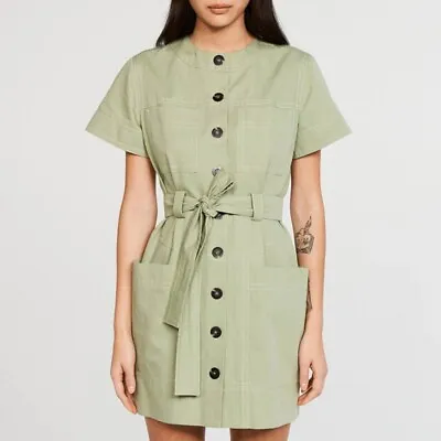 Claudie Pierlot Khaki Rinesbis Cotton Linen Blend Dress Size 12 BNWT • £39