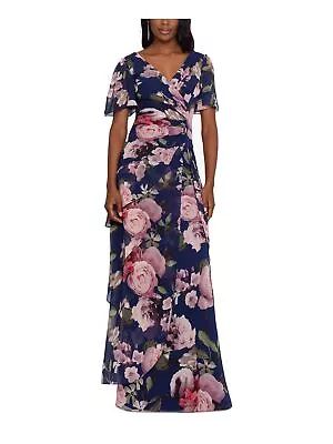 XSCAPE Womens Navy Lined Flutter Sleeve Full-Length Party Gown Dress 6 • £45.29