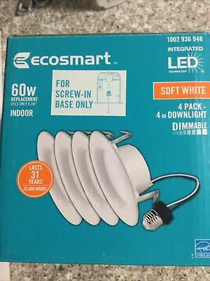 EcoSmart 60w 4 In. White Integrated LED Recessed Trim Soft White (4-Pack) • $10