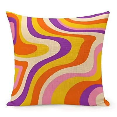 Retro 70s Pink And Orange Purple Swirls Throw Pillow Covers 18 X18  Cozy Aesthet • $27.92