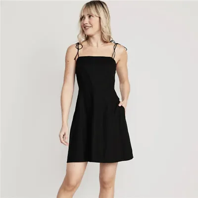 $10 • Buy Old Navy Women’s Black Fit & Flare Linen-Blend Dress Size Medium NWT