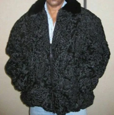 Black Real Persian Lamb Fur B3 Bomber Free Style Coat All Sizes Mink Fur Collar • $599