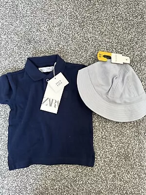 Baby Boys Zara Polo Top & Hat - 9/12 Months - Brand New! • £2