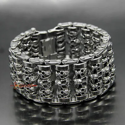 Heavy Stainless Steel Motorcycle Chain Skull Men's Biker Bracelet 35mm • $30.39