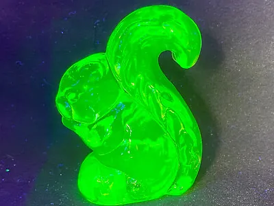 Solid Green Vaseline Glass Squirrel Sammy Forest Animal / Uranium Chipmunk Glows • $20.50