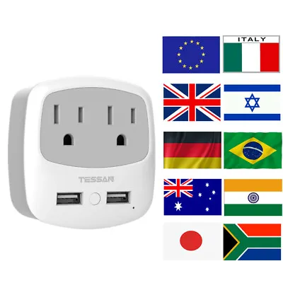 International Travel Power Plug Adapter Tap With 2 Outlet 2 USB For Cruise Ship • $16.99