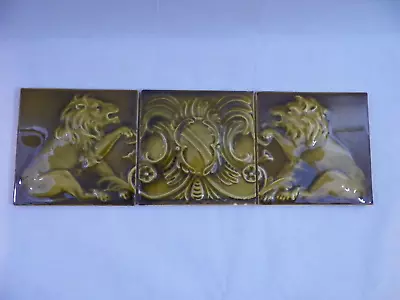 3 Vtg Antique Cambridge Fire Place Mantle Tiles Lions Architectural Salvage • $349.99