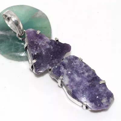 925 Silver Plated-Rough Lepidolite Ethnic Long Gemstone Pendant Jewelry 2.6  JW • $2.99