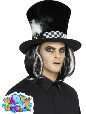 £8.99 • Buy Dark Mad Hatter Top Hat With Hair Tea Party Halloween Mens Fancy Dress Accessory