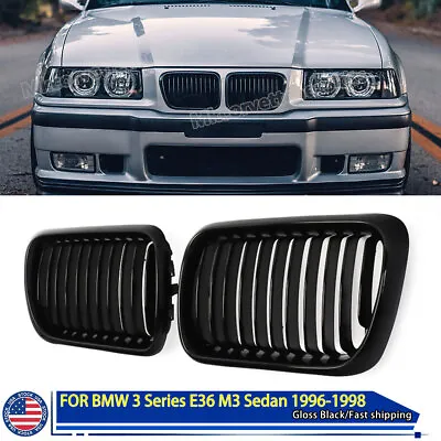 Front Hood Kidney Grill Grille For BMW 3 Series E36 M3 96-99 Gloss Black Painted • $25.69