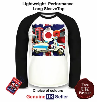 Lambretta Scooter T Shirt Union Jack Mod Long Sleeve T Shirt Baseball Top • £17.95