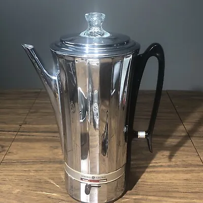 Vintage General Electric Coffee Percolator Art Deco Ribbed Chrome 15P50 10 Cup • $89.99