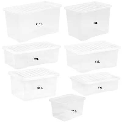 Clear Plastic Storage Box With Lids Stackable Nestable Containers Home Office • £15.89