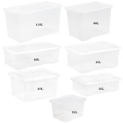 [Pack Of 5] Clear Storage Box With Lid Stackable Nestable Containers Home Office • £23.99