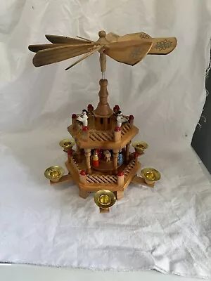 Vintage Christmas 2 Tier Pyramid Wooden Nativity Candle Windmill Carousel German • $71.55