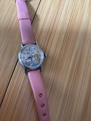 Vintage Children's Disney Cinderella Watch Pink 60s Mechanical Wind-up Ladies • $21.44