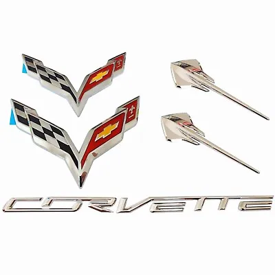 5PIC For 2014-2019 Corvette C7 Emblems Front Rear Stingray Cross Flags Chrome • $52.35