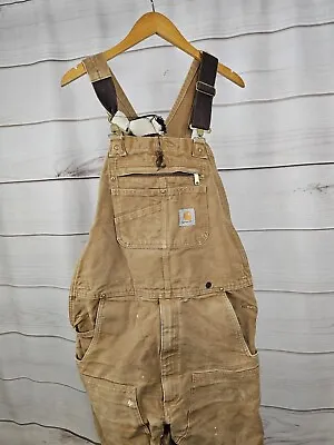 Carhartt Bib Overalls Mens Black Duck Canvas R01 M Double Knee Size 36x32 • $59.99