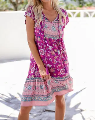 $29 • Buy Zen Garden Magenta Short Floral Summer Dress S M L XL NEW