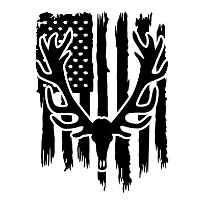 Distressed American Flag Bull Elk Skull Hunter Antler Decal Sticker #2 • $4.99