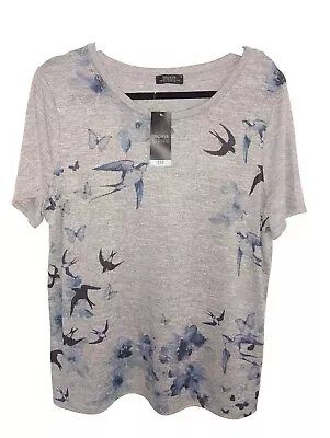 Ladies Matalan Grey Top Size 18 Bird Design BNWT • £6.99