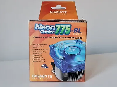 Gigabyte Neon Cooler 775-BL CPU Fan Heatsink Blue LED Pentium 4 - Retro 2004 • £20