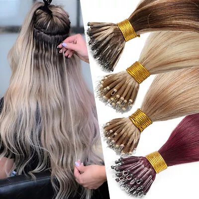 200PCS Thick 100% Remy Human Hair Extensions Nano Ring Micro Loop Beads Caramel • $145.90