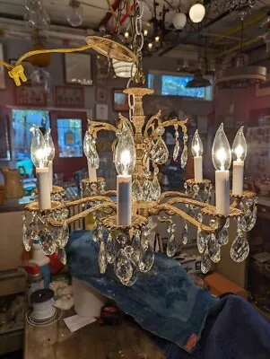 Vintage Lighting 1960s Hollywood Regency Brass LARGE Crystal Chandelier 21  Wide • $750