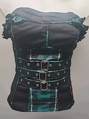 Tripp NYC SZ M Vintage Green Black Plaid Zip Up Bustier Corset • £91.62